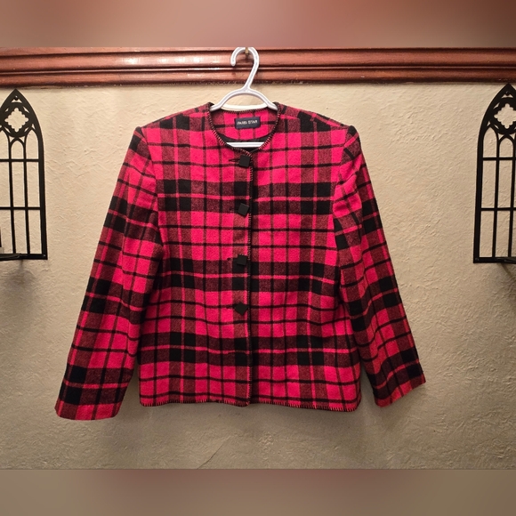 Vintage Red and Black Plaid 100% wool Blazer - Picture 2 of 8